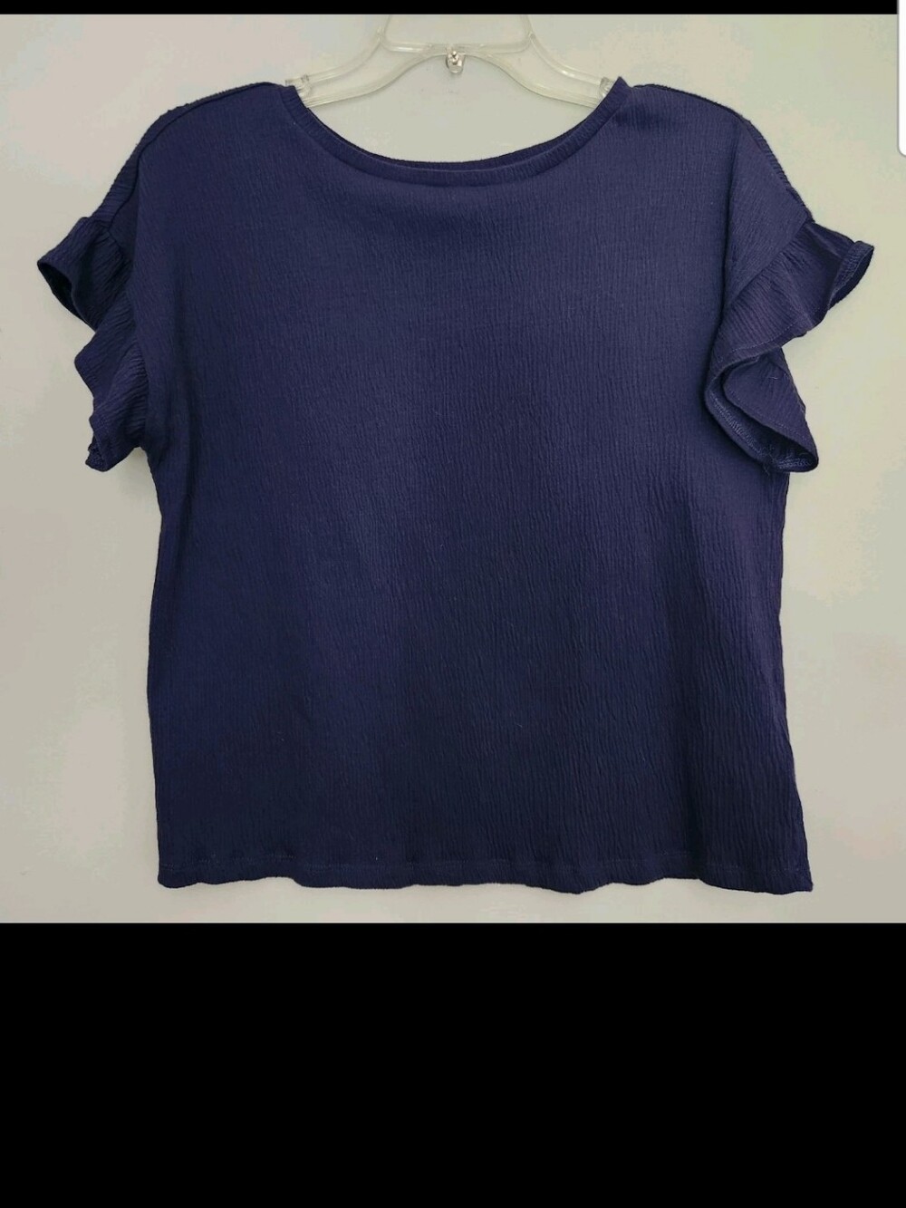 Michael Kors Womens Navy Flutter Short Sleeve Top, Small